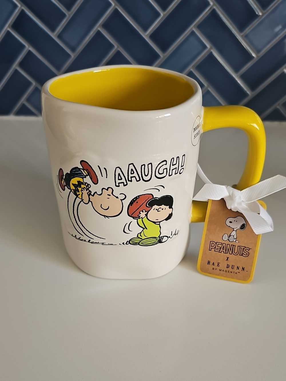 Peanuts Yellow-Handled Ceramic Mug with 'AAUGH!' Comic Art - Peanuts NWT